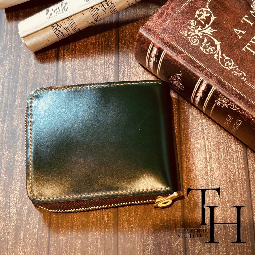 コードバン　ラウンドジップウォレット　レーデルオガワ　二つ折り　グリーン