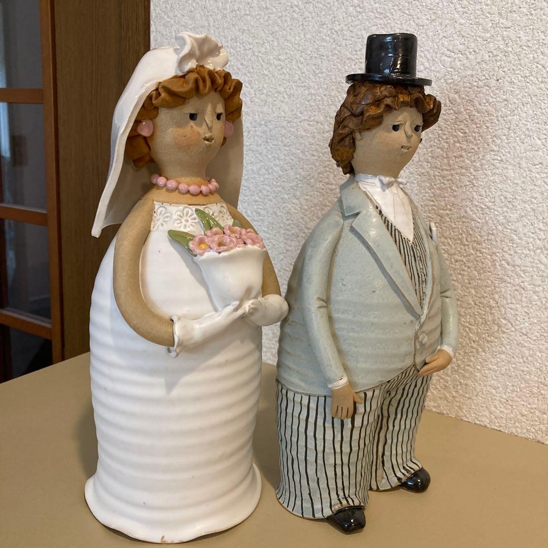 ウェディング人形　新郎新婦　陶器　人形　作家物　手作り