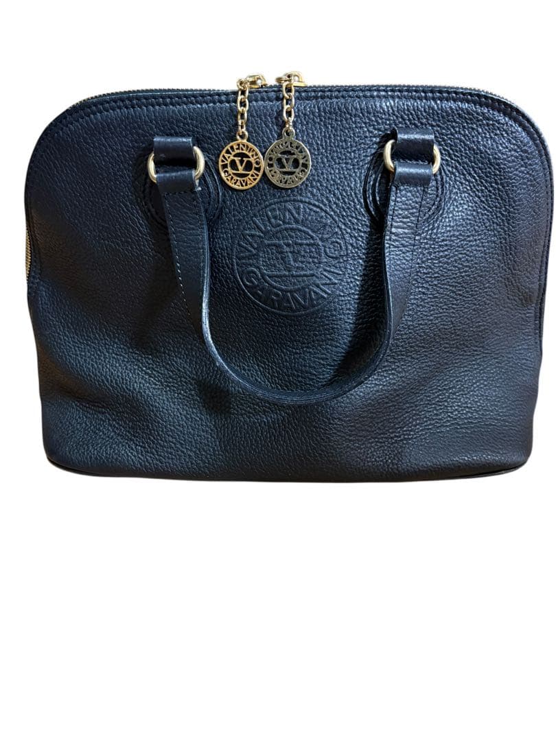 ヴァレンティノガラヴァーニ ハンドバッグ レザー シボ革 ロゴ ブラック