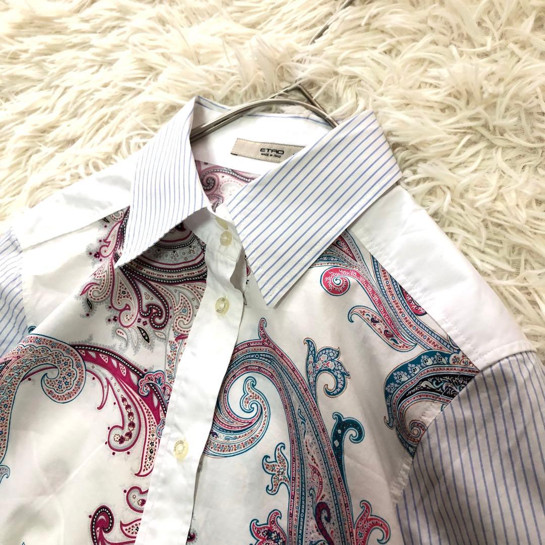 ETRO【38】エトロ　ペイズリー柄ブラウス　コットン混シャツ　ストライプ