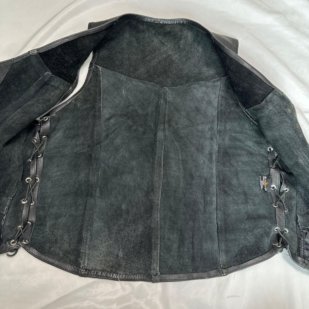 ヴィンテージ　L レザー 本革 サイドレースアップ ブラック レザーベスト