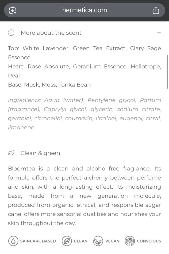 香水(女性用) Hermetica BLOOMTEA Eau de Parfum 50ml