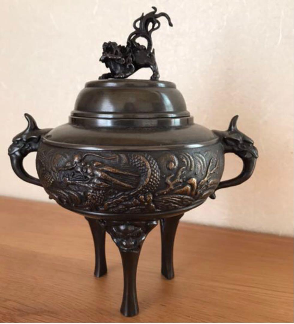 青銅製香炉　岩秀作　竜丸