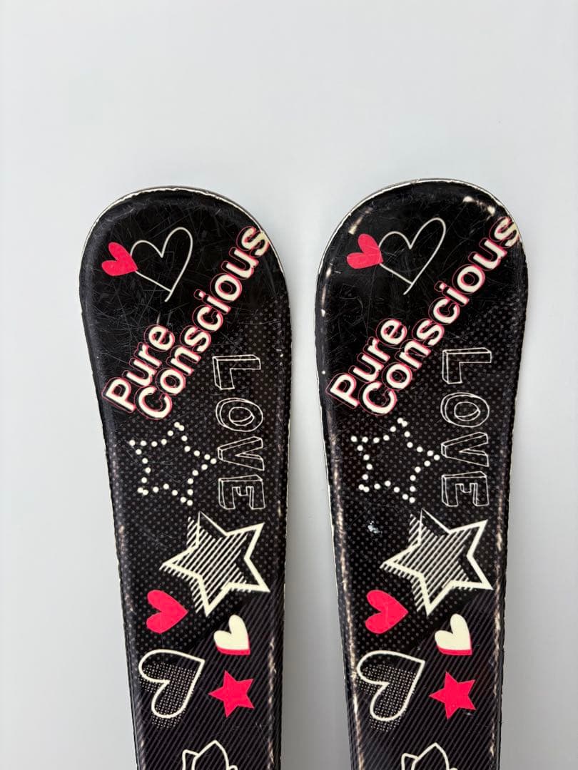 110㎝ スキー板 ストック ブーツ 黒ピンク