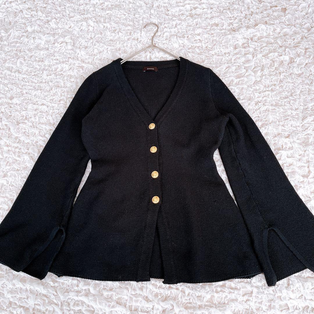 美品 anuans ウエストシェイプペプラムニットジャケット カーディガン 黒