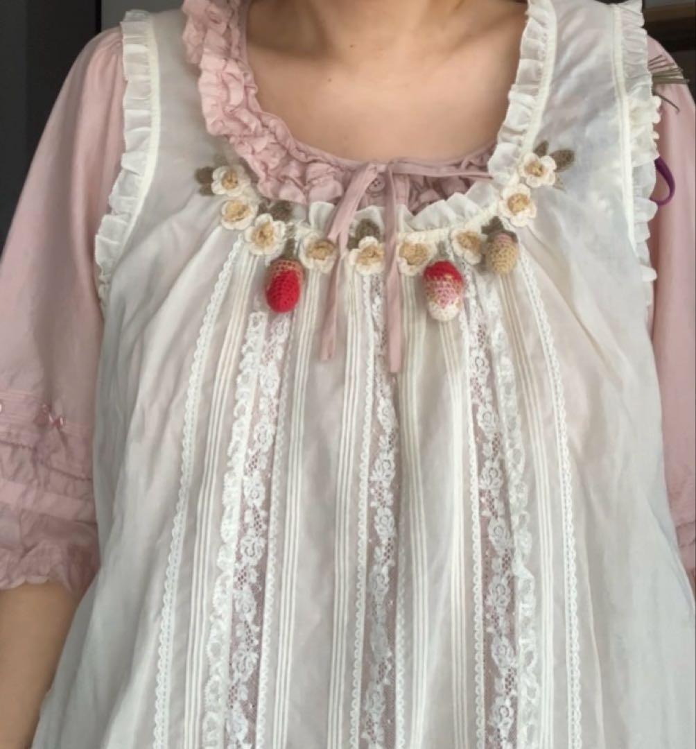 ピンクハウスダブリエ　野ばらとチェリー刺繍　pinkhouse