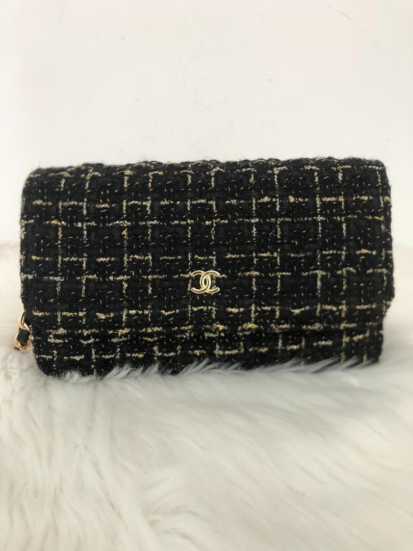 ノベルティ　チェーン　ショルダーバッグ　ツイード　ブラック　バッグ