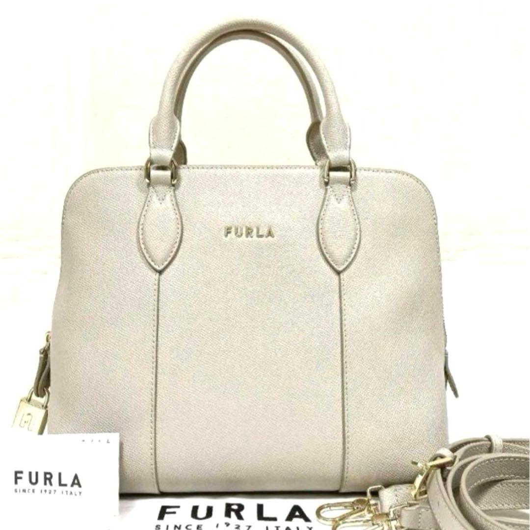 FURLA フルラ グレージュ ヴィットリアMドーム 2wayレザーハンドバッグ