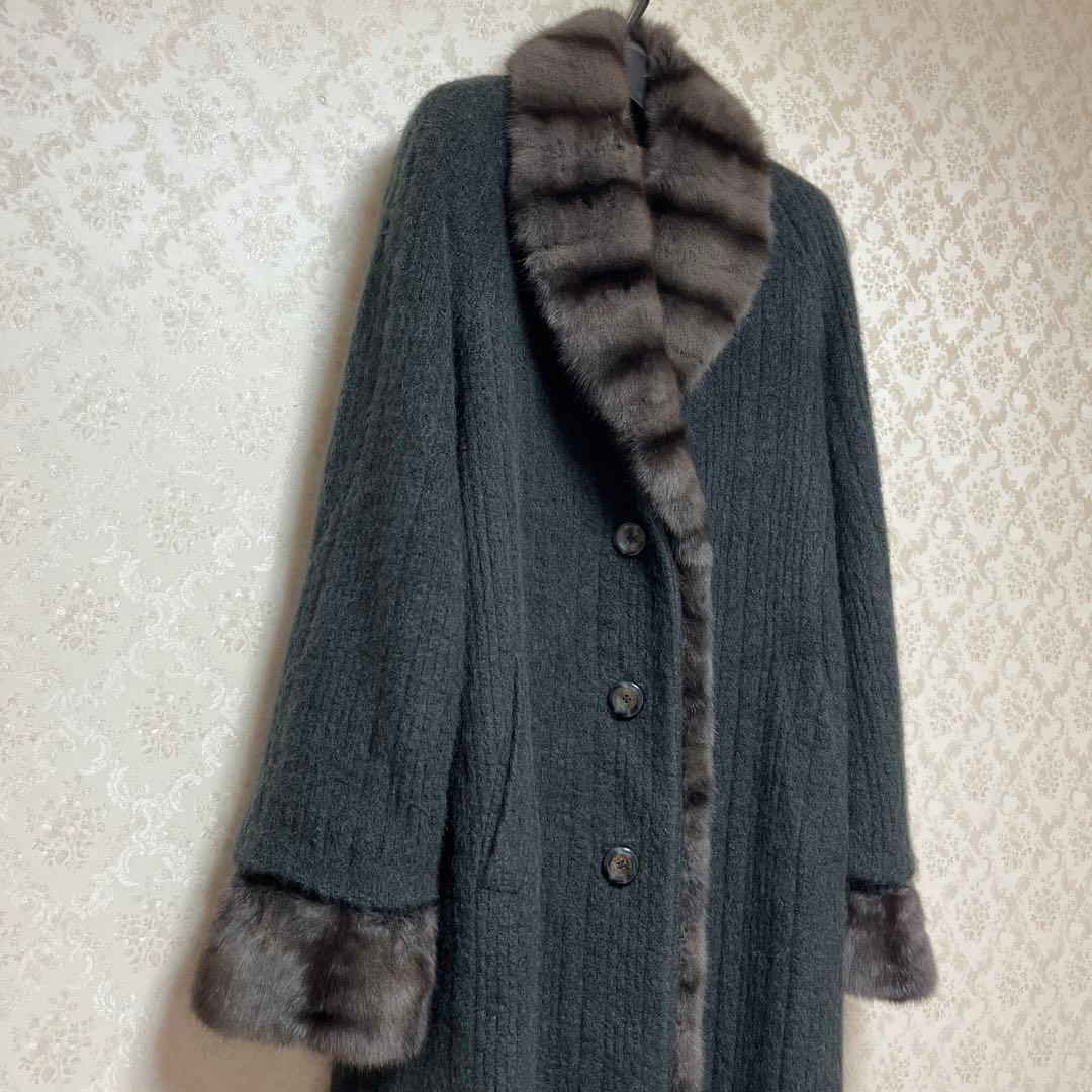 【アキア 】GRES イタリア製生地 モヘアウール　ファー付ロングコート