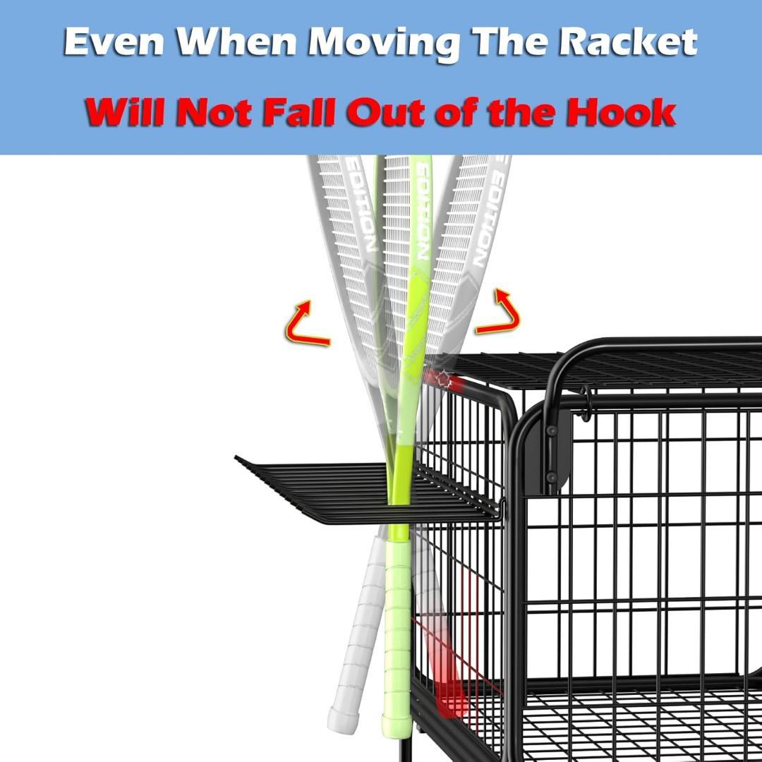 テニスボールカート 350個のボールを収納可能、車輪付きバスケット