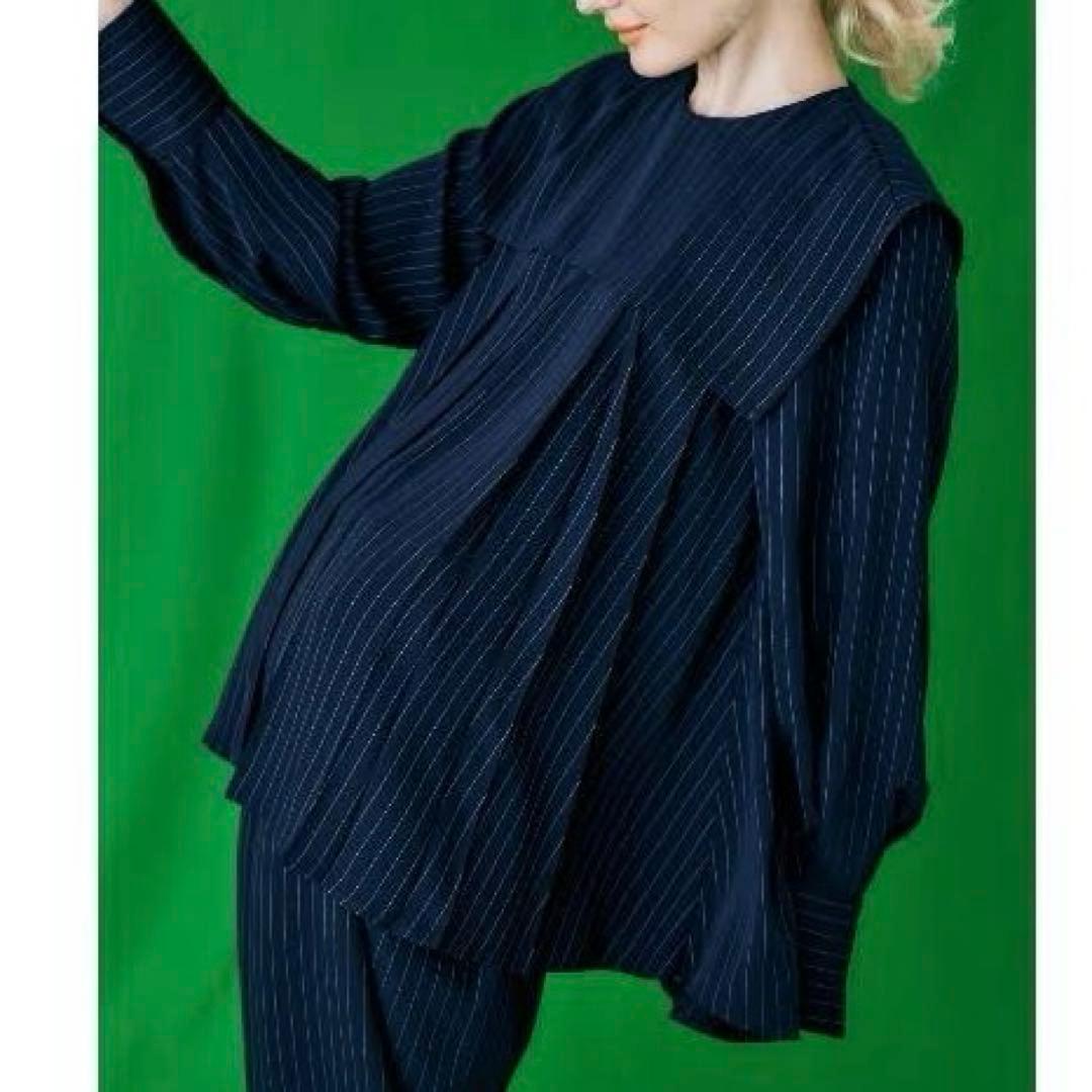 【極美品✨】24SS エンフォルド PE ピン ストライプ プリーツ シャツ 紺