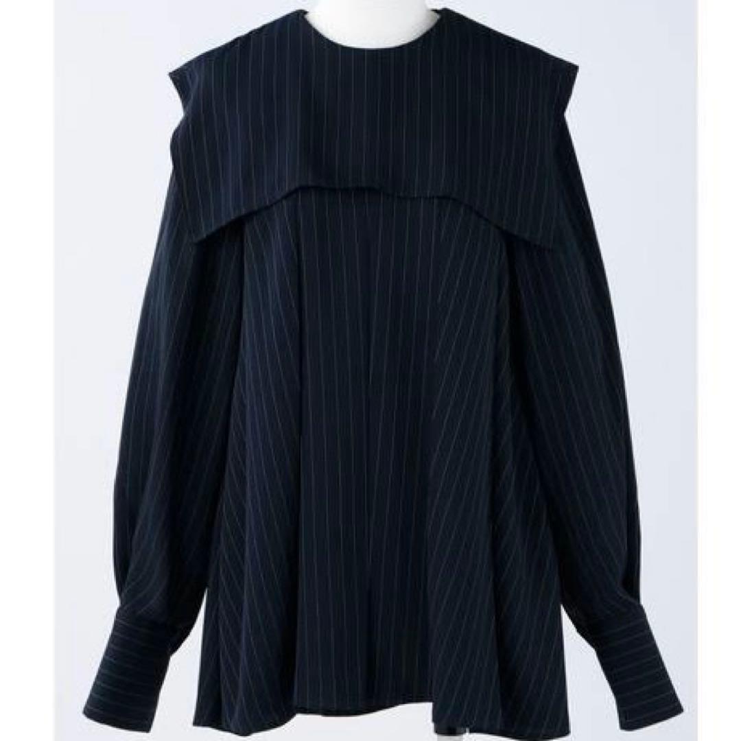 【極美品✨】24SS エンフォルド PE ピン ストライプ プリーツ シャツ 紺