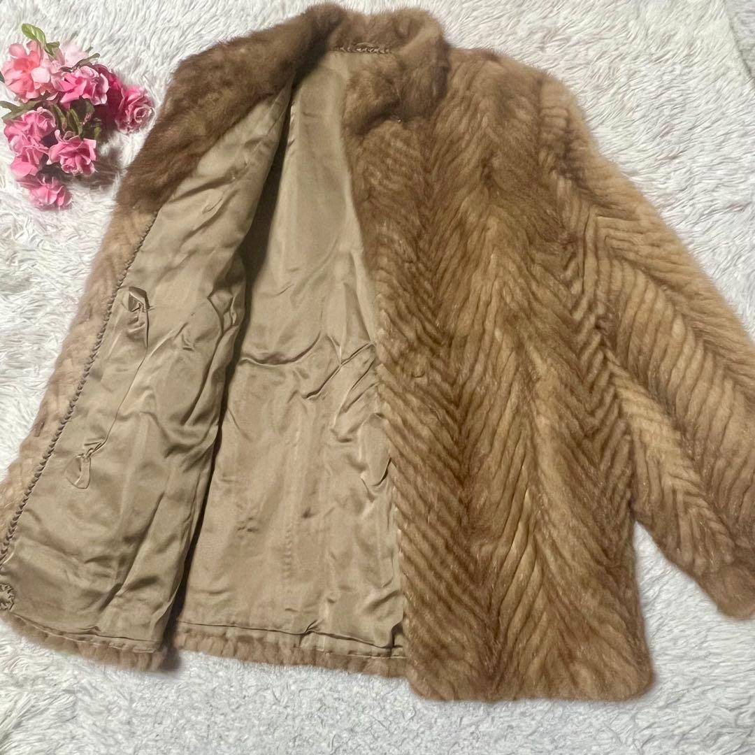 【SALE】高級ミンクファーコート　ベージュ　ヘリンボーン　ファーコート　17号