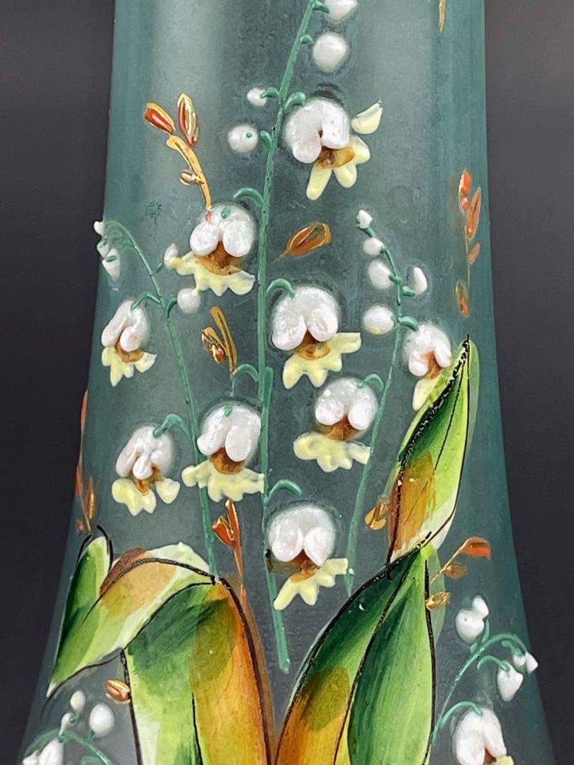 【希少】ボヘミアグラス ２２．５㎝ エナメル盛 スズラン紋 花瓶 一輪挿し