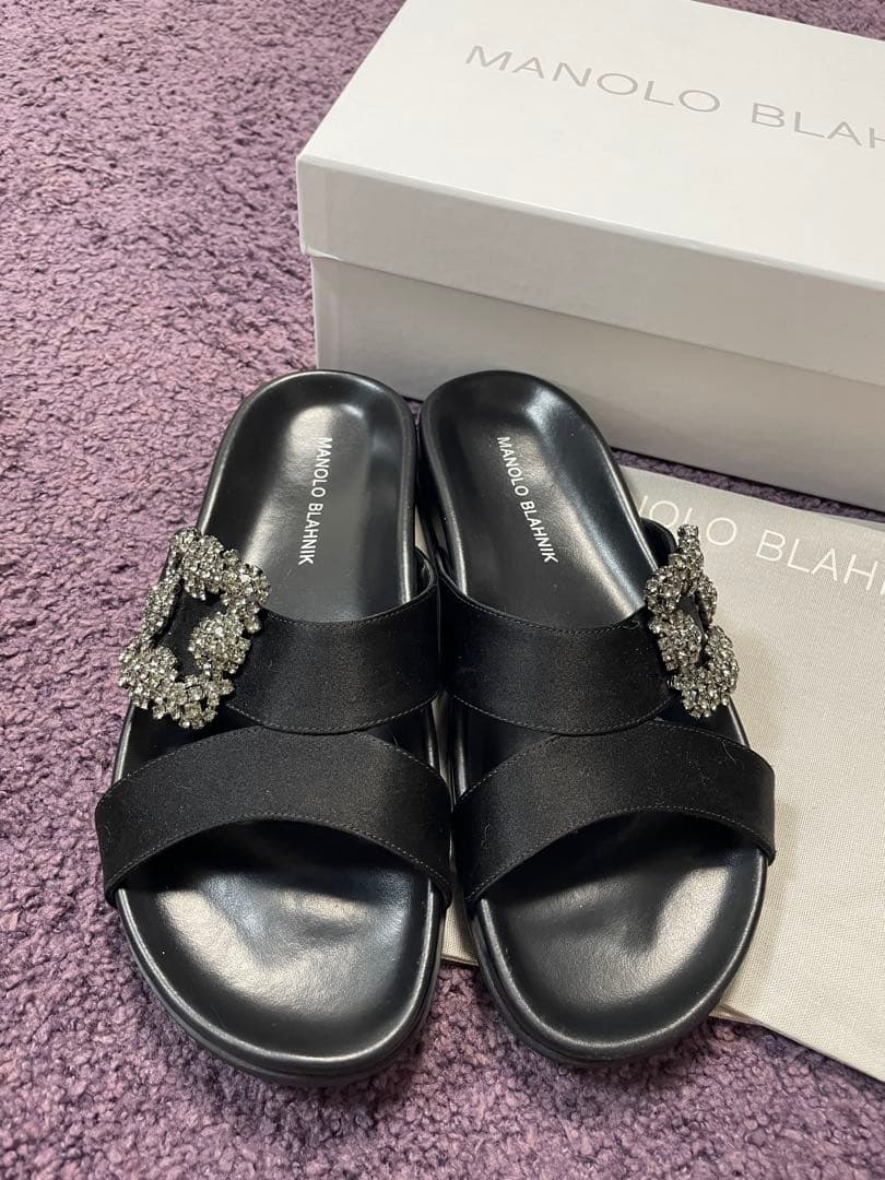 MANOLO BLAHNIK サテン マノロブラニク サンダル 37 24cm