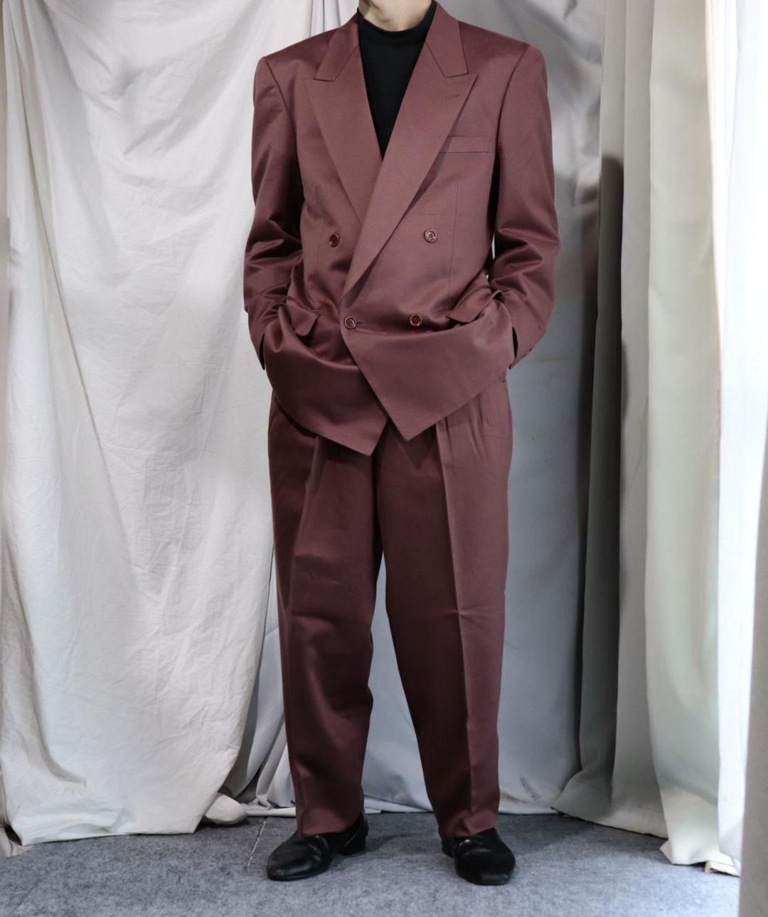 赤茶　秋冬スウェード調　ダブル　スーツ　セットアップ　スラックス　ジャケット