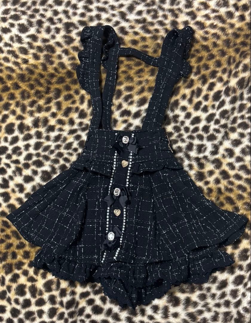 リズリサ ツイードサスペンダー付スカパン　黒