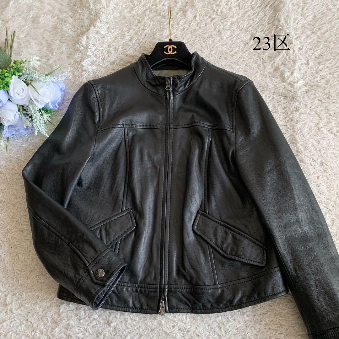 極美品✨23区 ラムレザーシングルライダース 大きいサイズ 44 ブラック