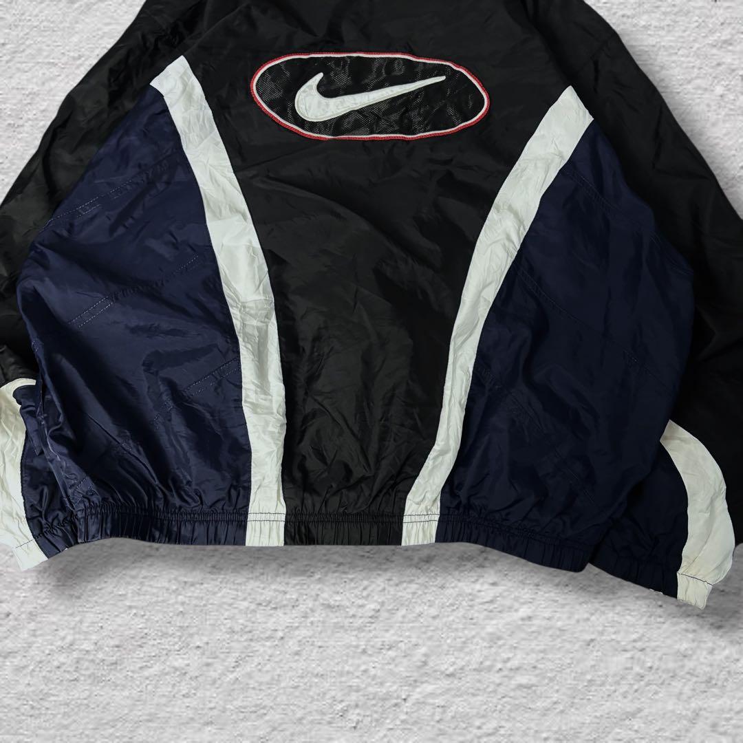 nikeナイキナイロンジャケット90sビッグロゴvintage古着ブラック刺繍L