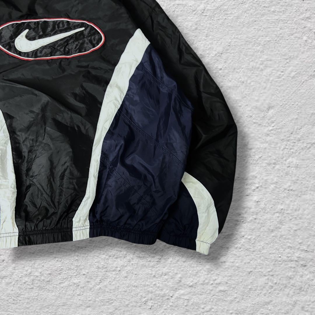 nikeナイキナイロンジャケット90sビッグロゴvintage古着ブラック刺繍L