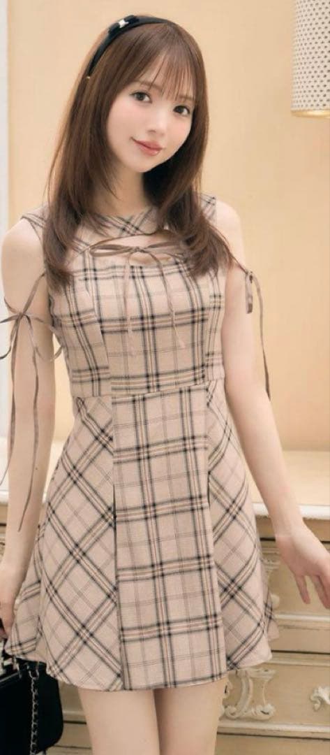 フロントオープンチェックワンピース