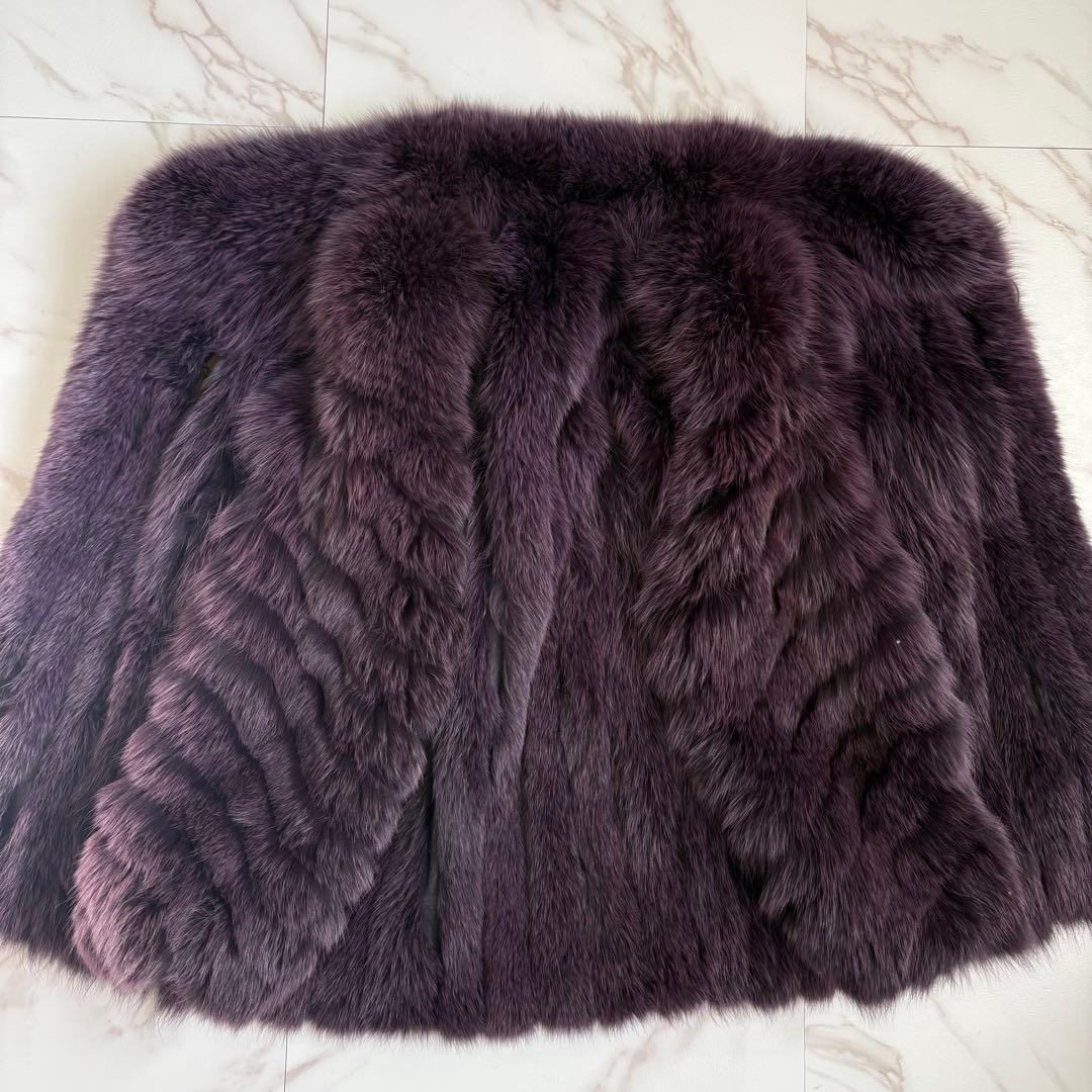 美品◆肉厚 リアルフォックス 染め パープル 毛皮コート 11号 Lサイズ
