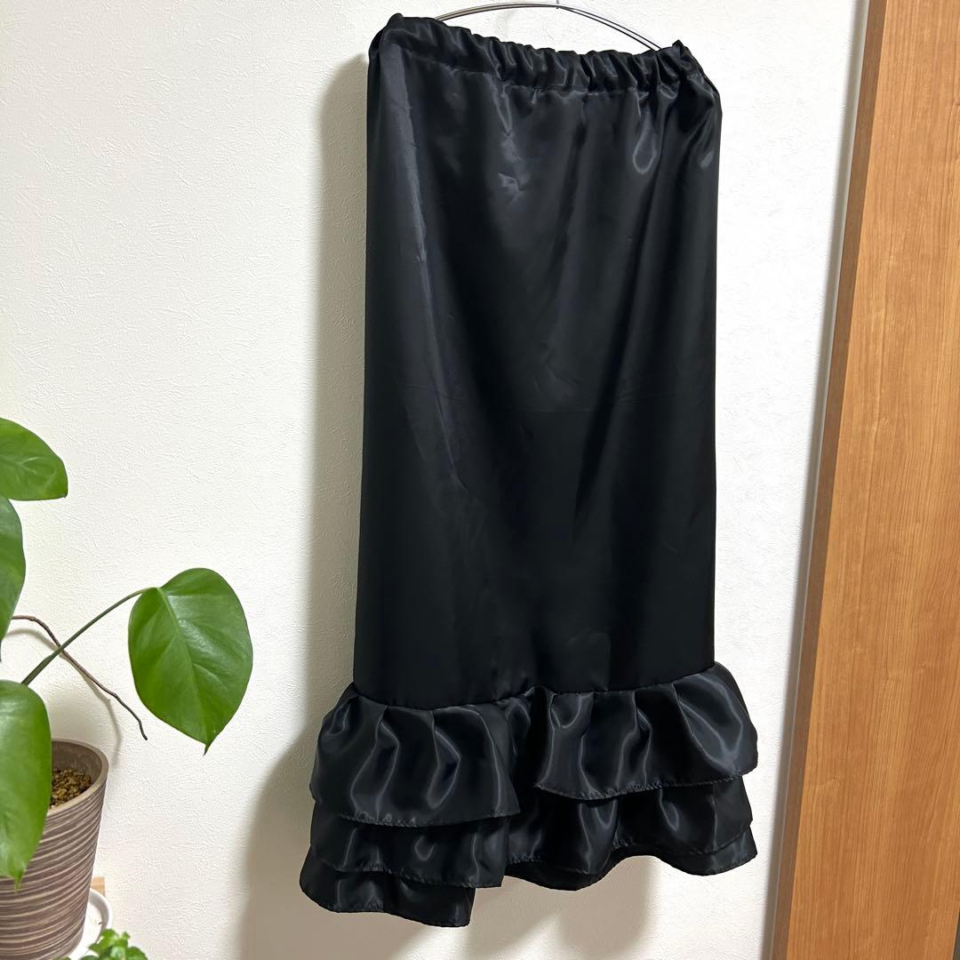 【YU-TA】スカート裾除け　サテン　黒　フリル3段　オーダー品