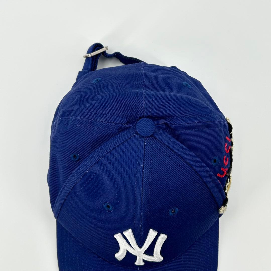 美品✨グッチ キャップ ヤンキース 刺繍 MLB ネイビー