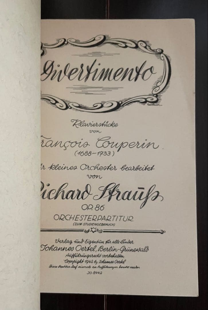 シュトラウス；ディヴェルティメント（クープラン舞曲）op.86〜ポケットスコア