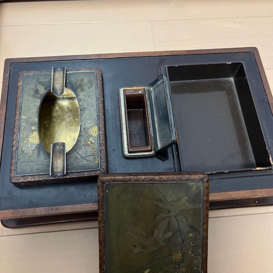 三つ揃煙草具　銀製　彫刻　共箱　銀煙草セット　莨道具