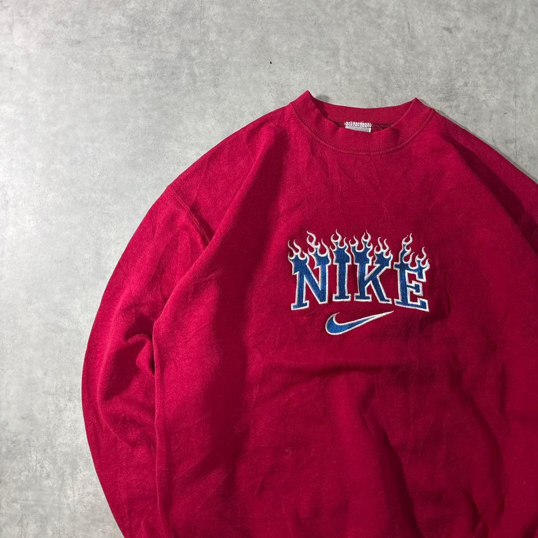 NIKE 90s スウェット トレーナー 刺繍ロゴ ファイヤー レッド M