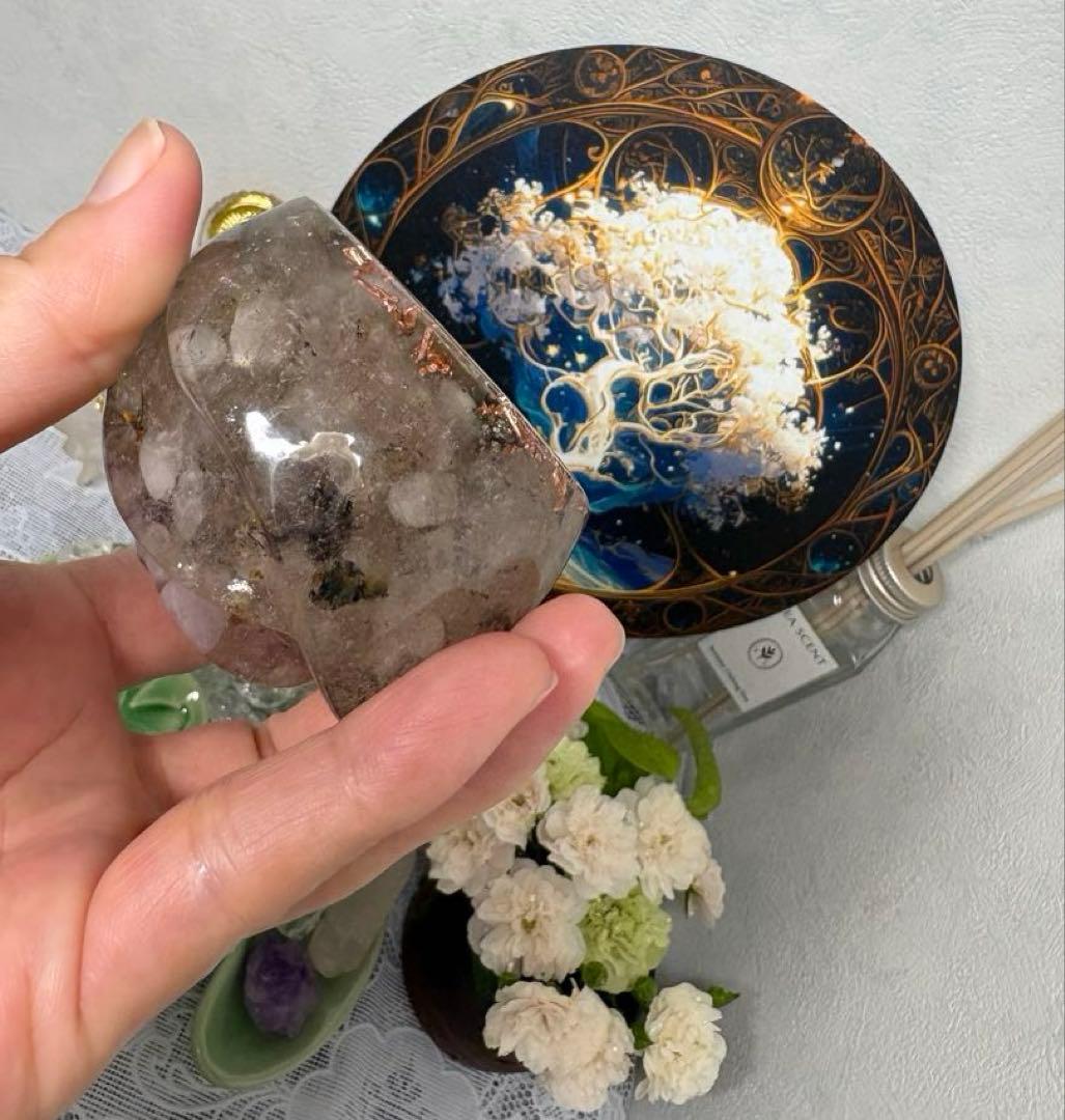 オルゴナイト バラ ・ディープローズクォーツ＆ ハーキマーダイアモンド