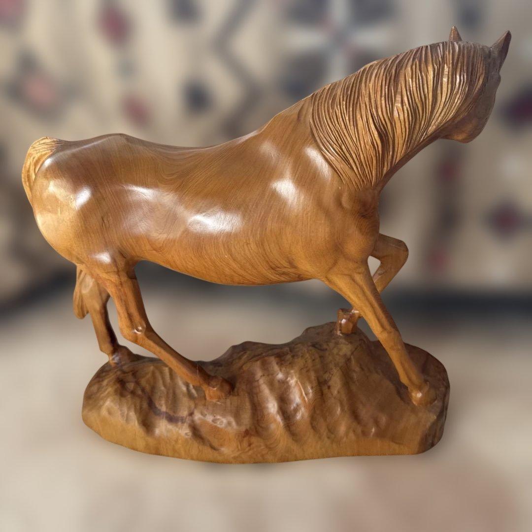 レトロ 木製 馬 ウッド オブジェ ホース 木彫り