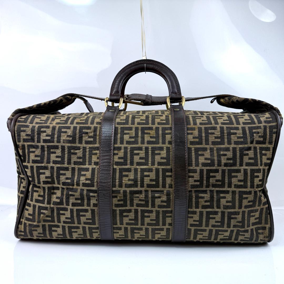 FENDI ボストンバッグ 特大 ズッカ キャンバス　レザー ブラウン 大容量