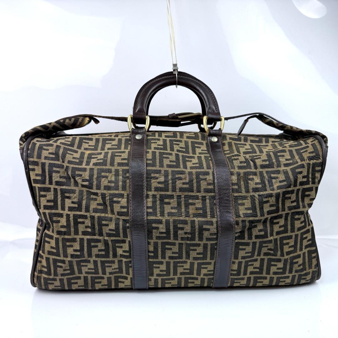 FENDI ボストンバッグ 特大 ズッカ キャンバス　レザー ブラウン 大容量