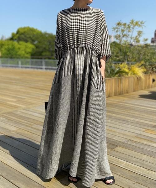 BEARDSLEY ビアズリー ランダム チェック リネン ワンピース