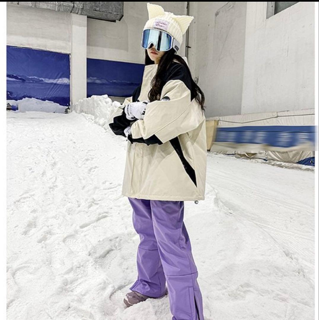 お値下げ中‼︎スキースノーボードウェア 上下セット女性用 Lサイズ アイボリー/紫