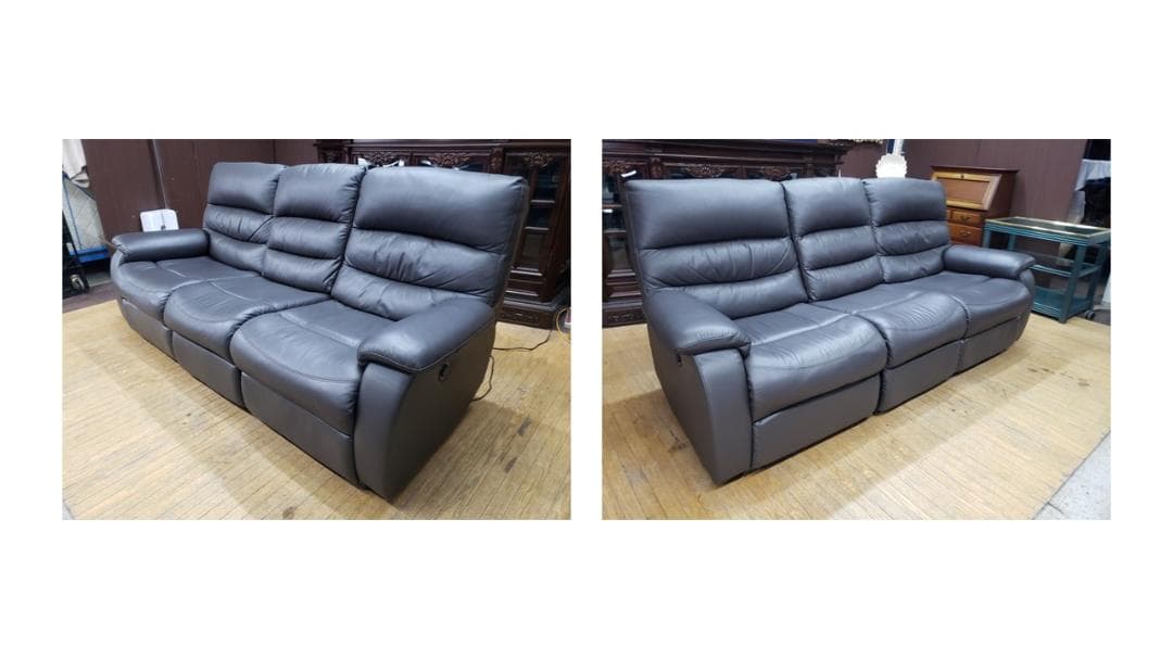 E47　美品！ニトリ製　本革（一部合皮）電動リクライニングソファ