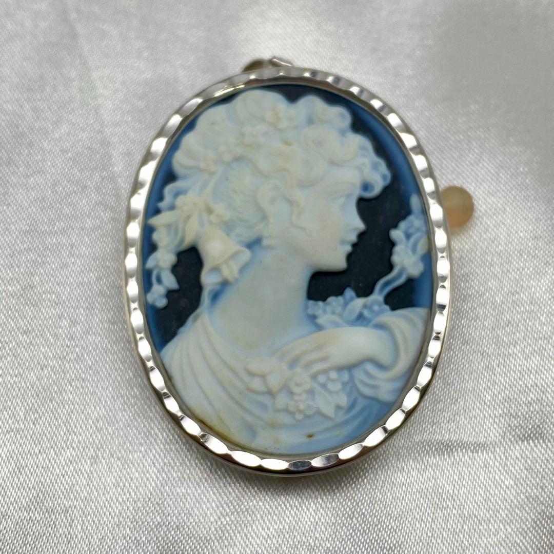 カメオ F.W. ブローチ ペンダントトップ K14WG サイン入り