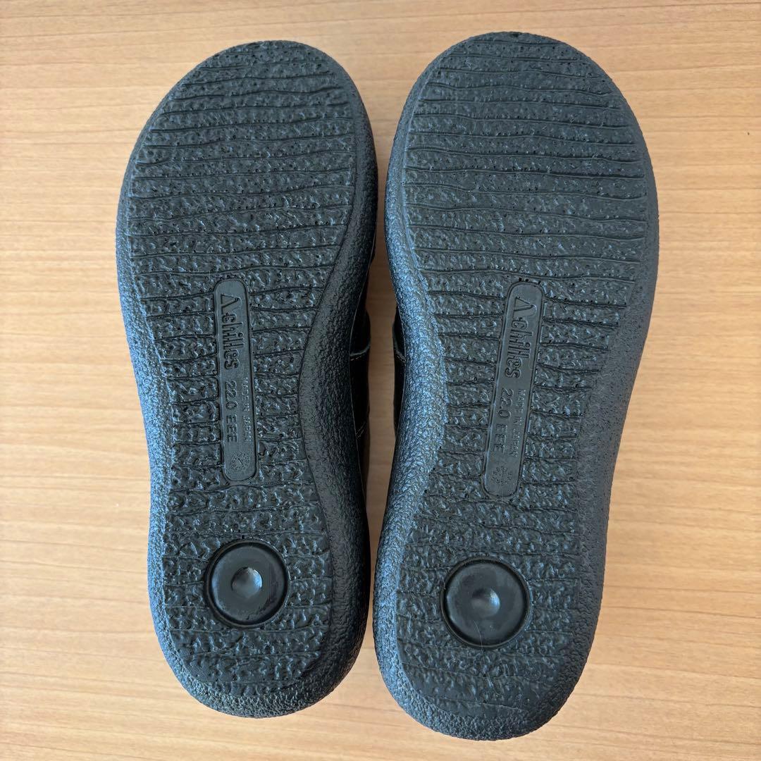 美品アキレスソルボ レザーストラップ コンフォートシューズ黒　ブラック　本革