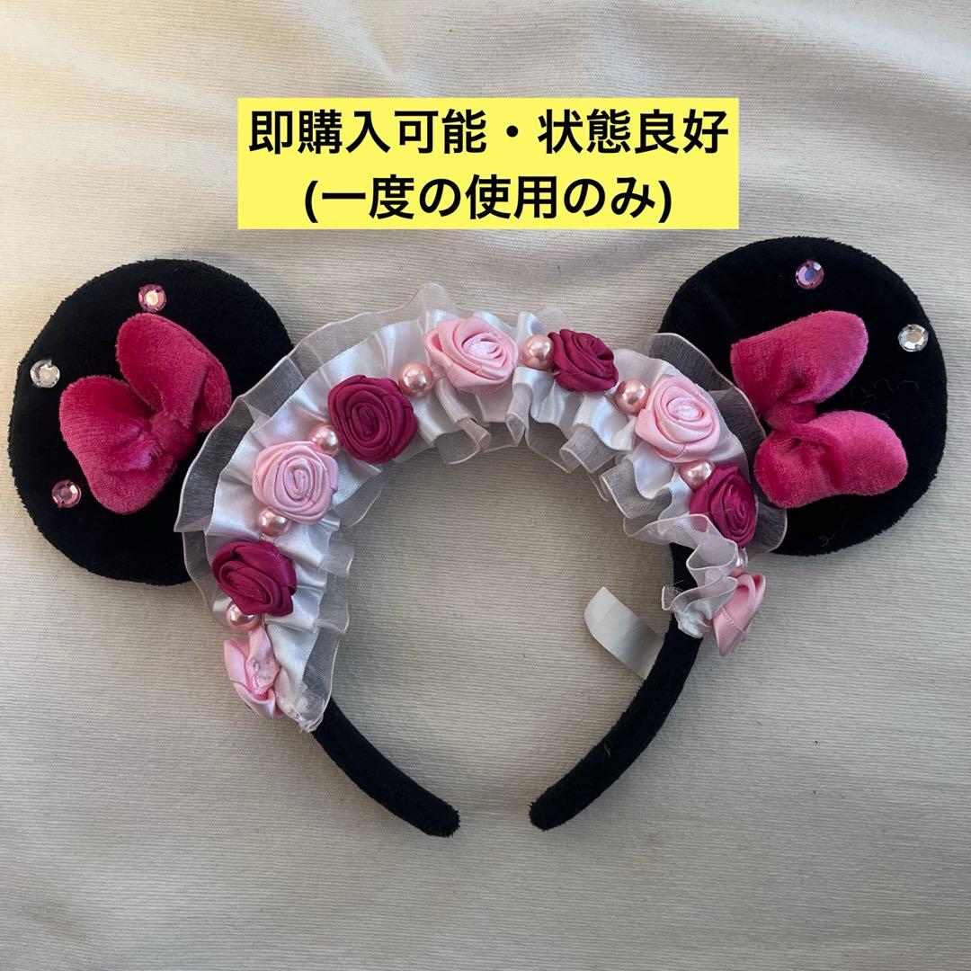 ディズニー ミニー カチューシャ 薔薇 バラ ローズ リボン ピンク