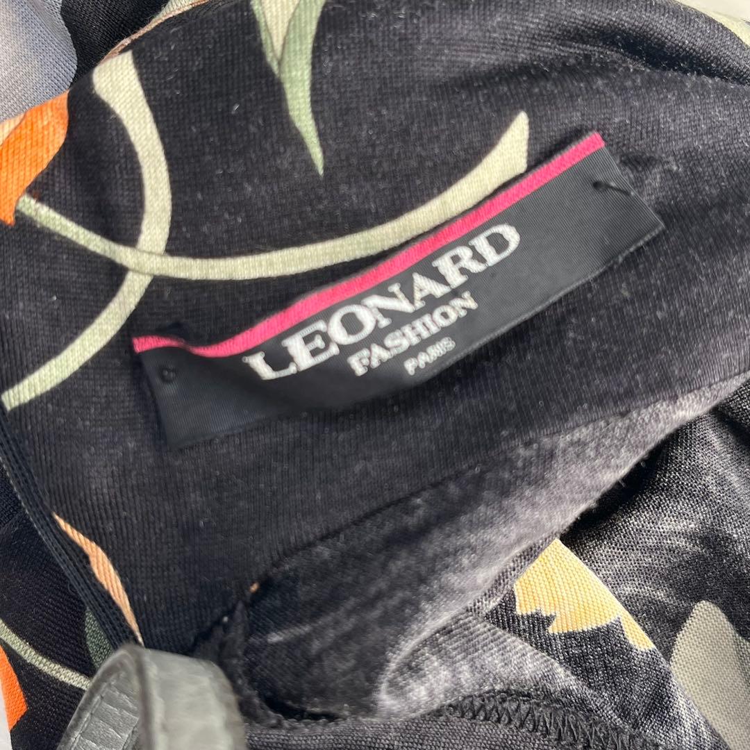 レオナール ウールシルク タートルネックカットソー 花柄 ストレッチ 丈長 M