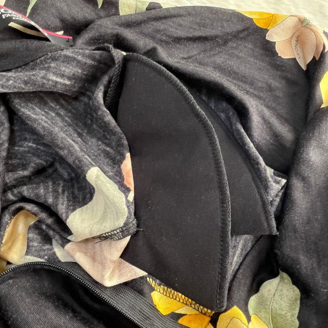 レオナール ウールシルク タートルネックカットソー 花柄 ストレッチ 丈長 M