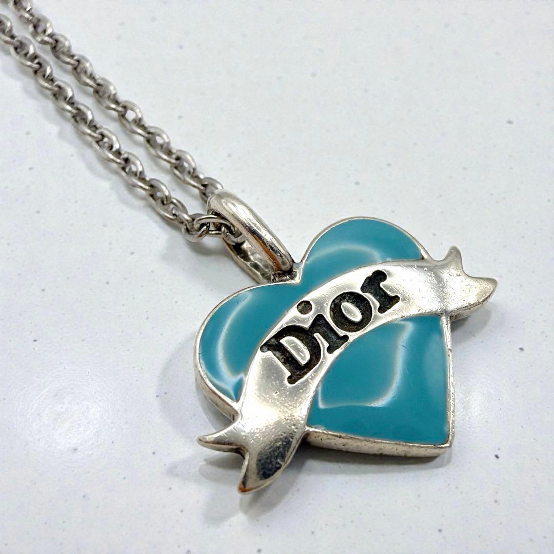 Dior ハート SV925 リボン ネックレス 水色 ヴィンテージ