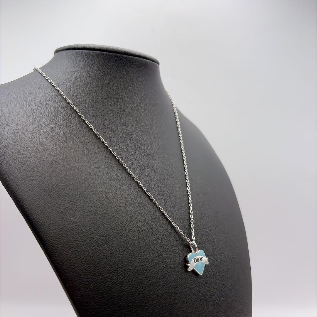 Dior ハート SV925 リボン ネックレス 水色 ヴィンテージ