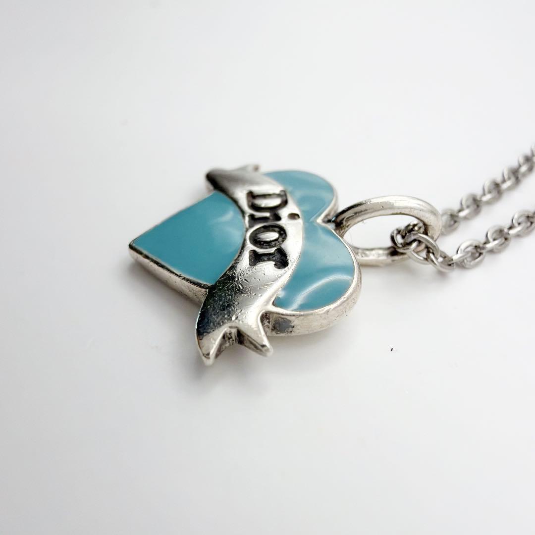 Dior ハート SV925 リボン ネックレス 水色 ヴィンテージ