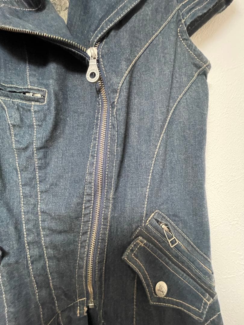 バーバリーブルーレーベル　ダークデニム ライダース風ミニワンピース 半袖