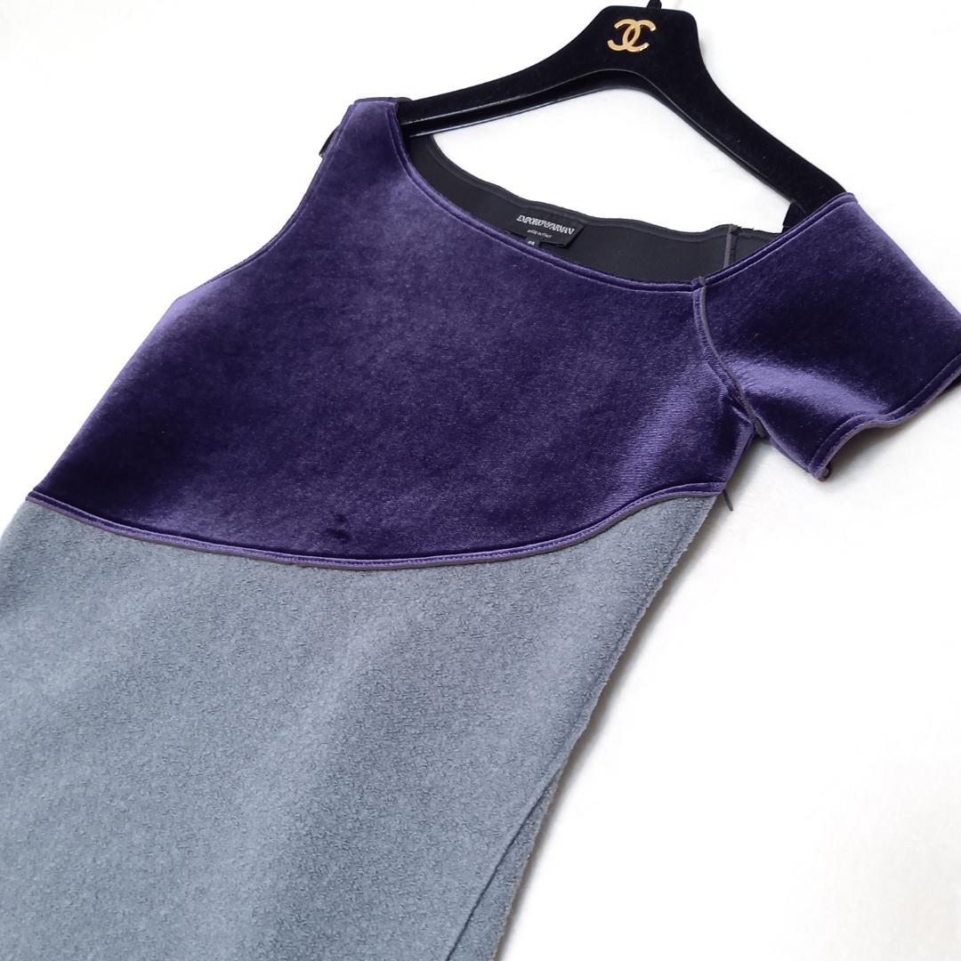 美品✨エンポリオアルマーニ アシンメトリードレス ベルベット×ブークレ 40