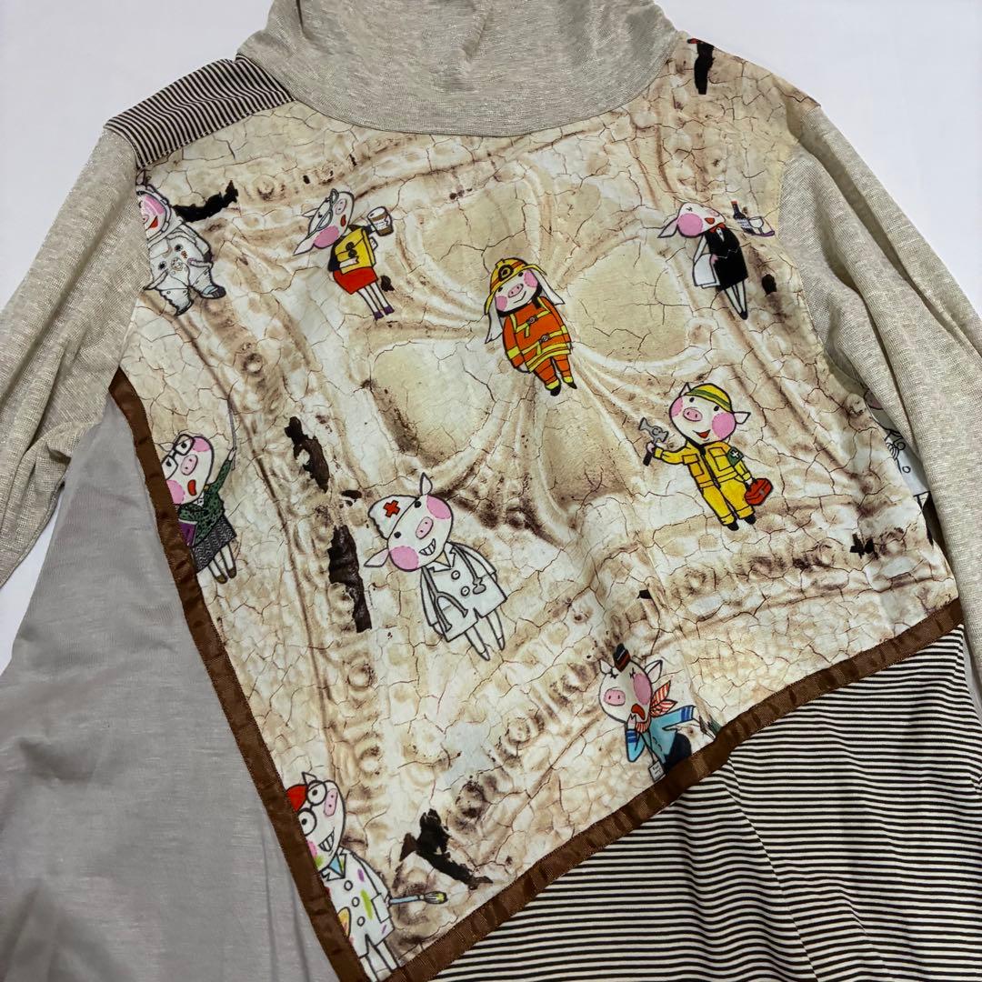 日本製　OLLEBOREBLA　切替チュニック　働くぶたさん　コットン　長袖