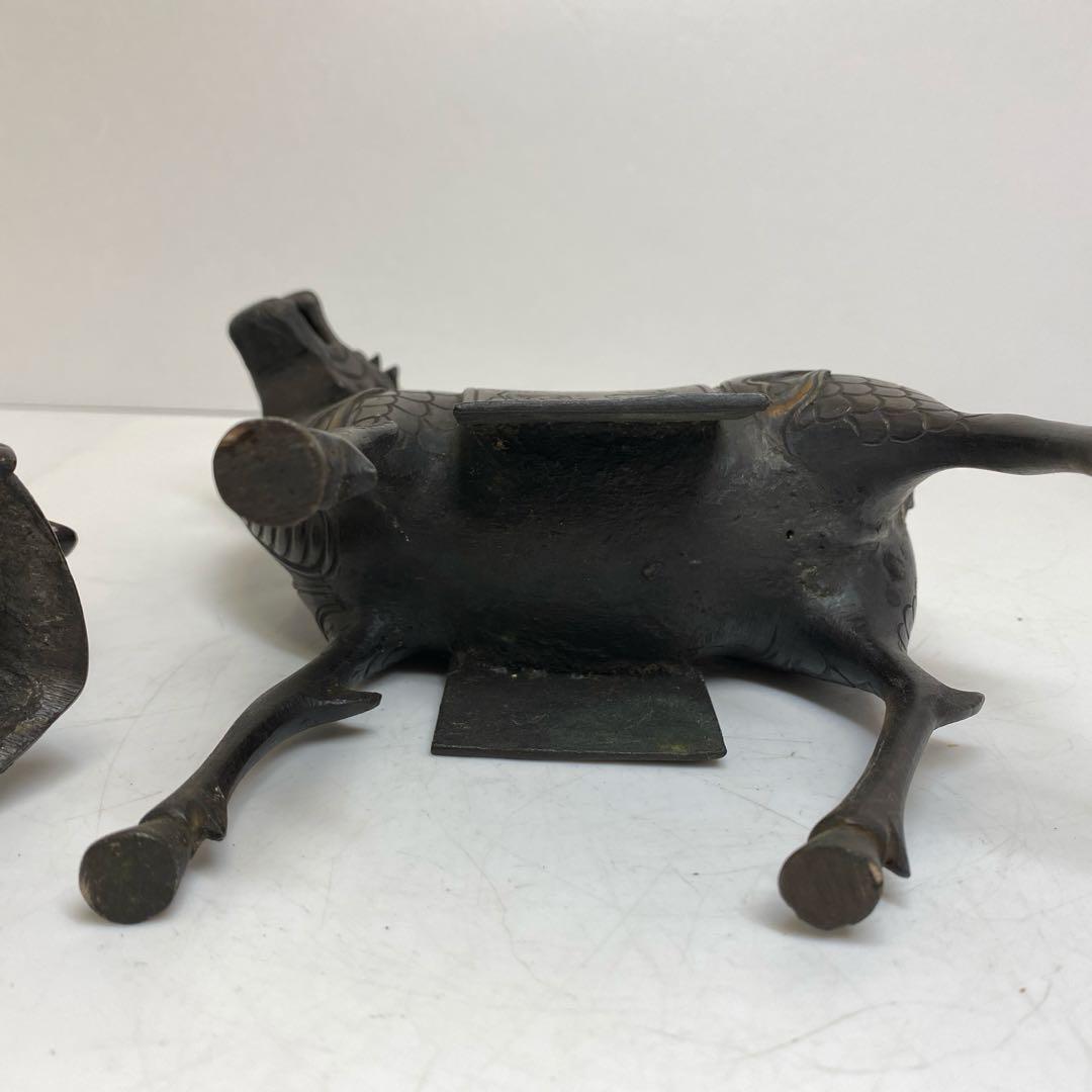 古銅　キリン人物のったり香炉　1166g タサオ　東さ8-0104②